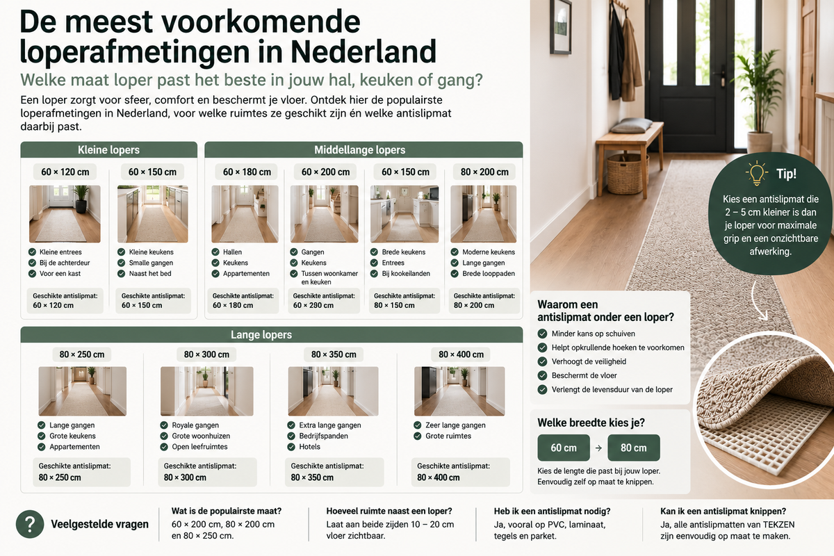 De meest voorkomende loperafmetingen in Nederland