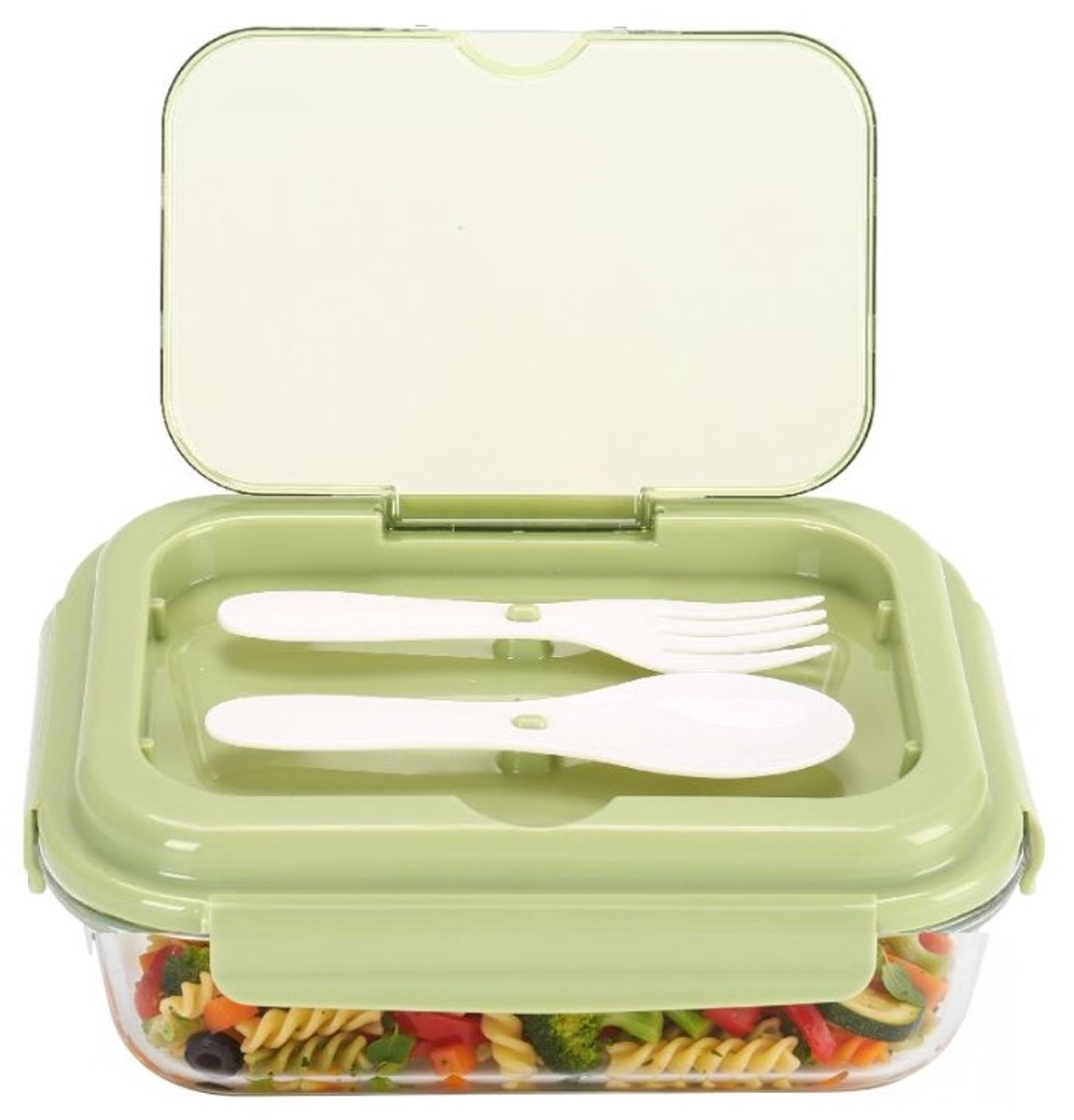 Cheffinger Lunchbox with Cutlery - Glass - Green - Bento Box - Multifunctional For Work and School - Meal Prep Container