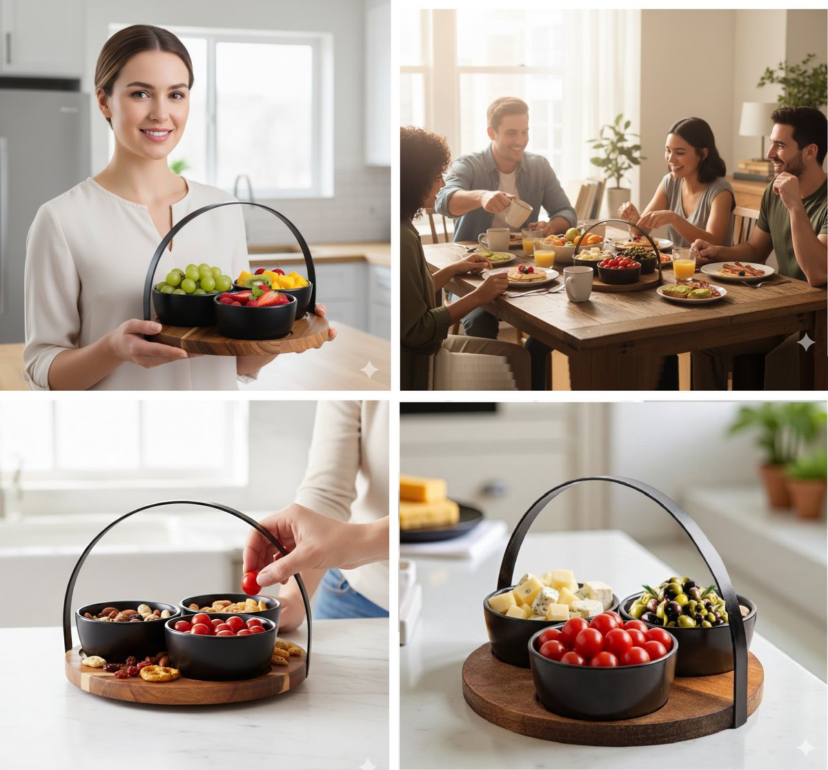 Cheffinger Snack Bowl Set - 4-piece - Bamboo - Black - Serving Set