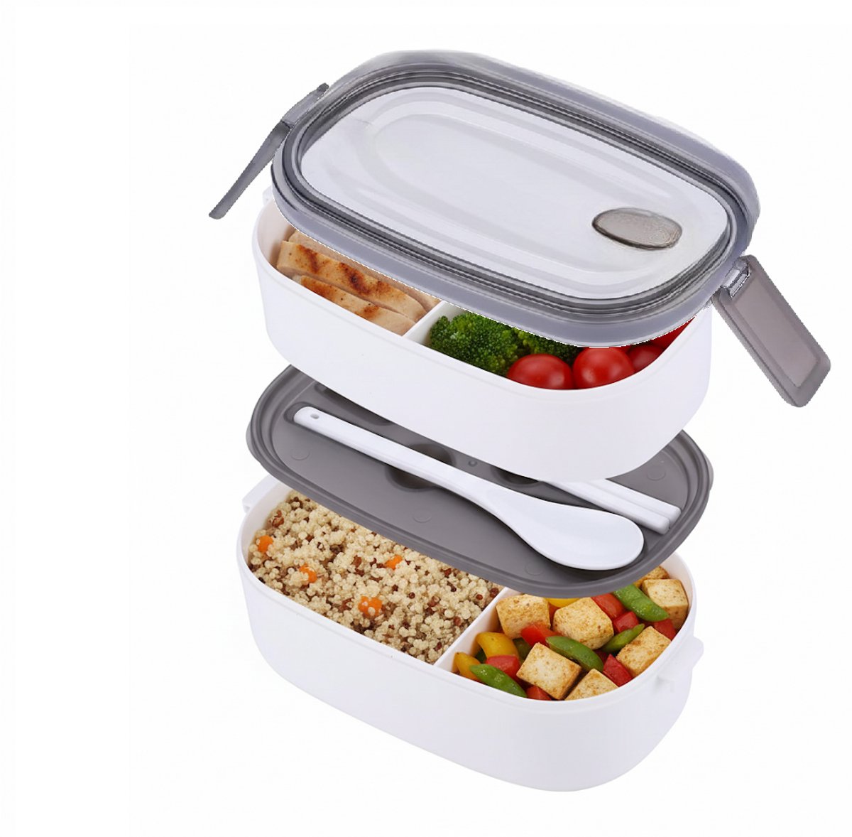 Cheffinger Lunchbox with Cutlery - White - Bento Box - Multifunctional For Work and School - Meal Prep Container