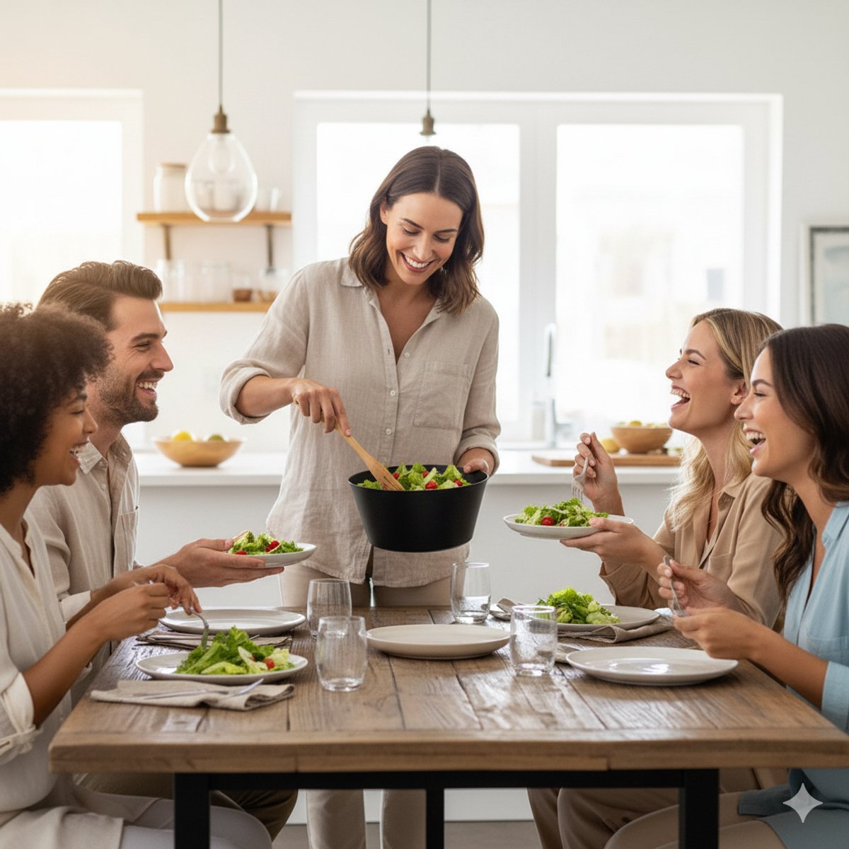 Cheffinger Salatschüssel-Set – 4-teilig – Bambus – Salatschüssel – Inkl. Servierlöffel & Gabel