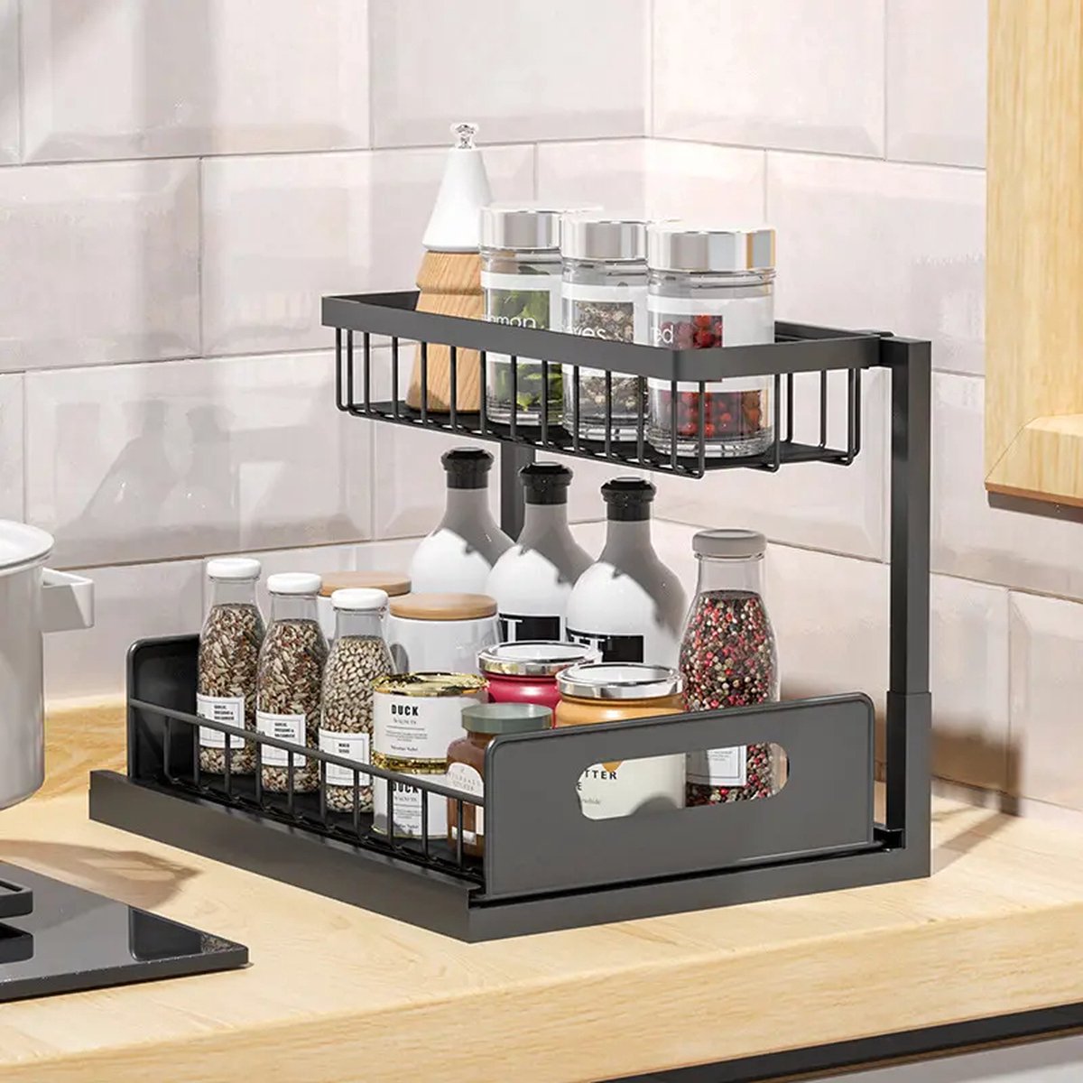 Cheffinger Gootsteenkast Organizer - Uitschuifbaar - Afdruiprek - Keukenkast Organizer - Keuken Organizers - Organizer - Gootsteenrek - Keukenlade