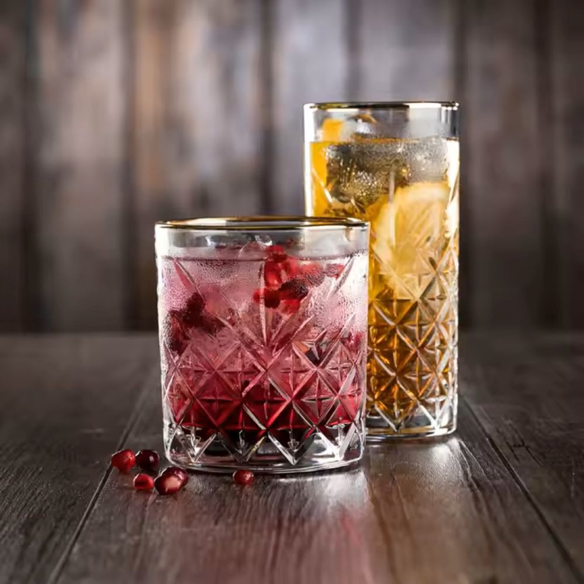 Glozini Wasserglas - Whiskeygläser mit Goldrand - 6er-Set (240ml)