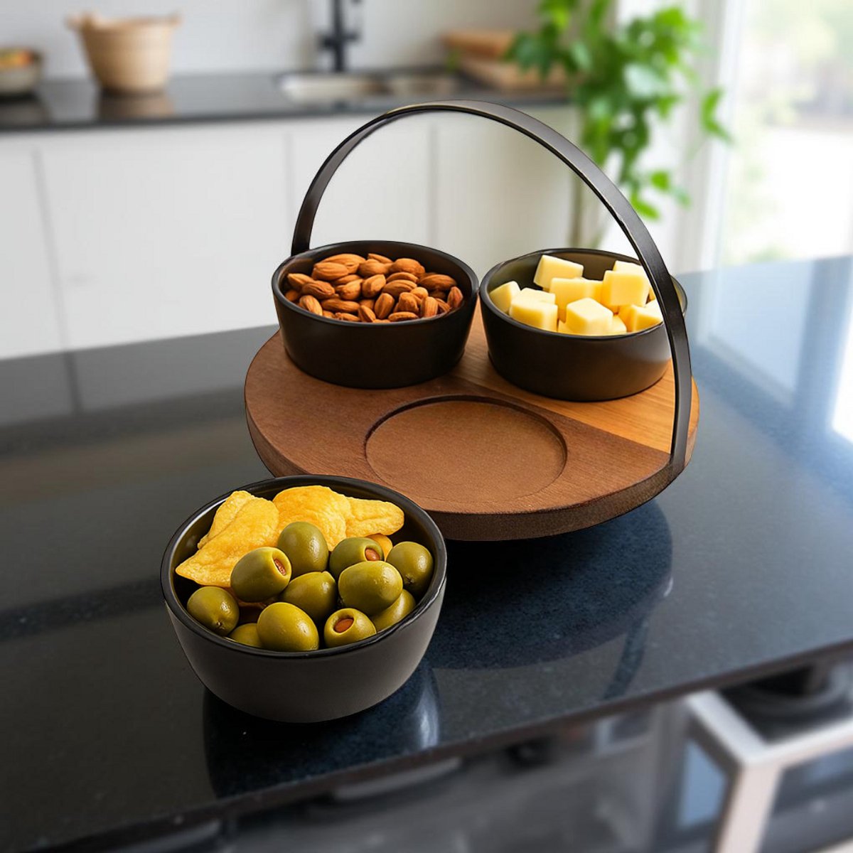 Cheffinger Snack Bowl Set - 4-piece - Bamboo - Black - Serving Set