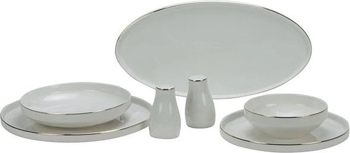 Bricard Lunel - Porzellan Geschirrset Set - Dinner Set - 27-teilig - 6 Personen - Weiß/Gold