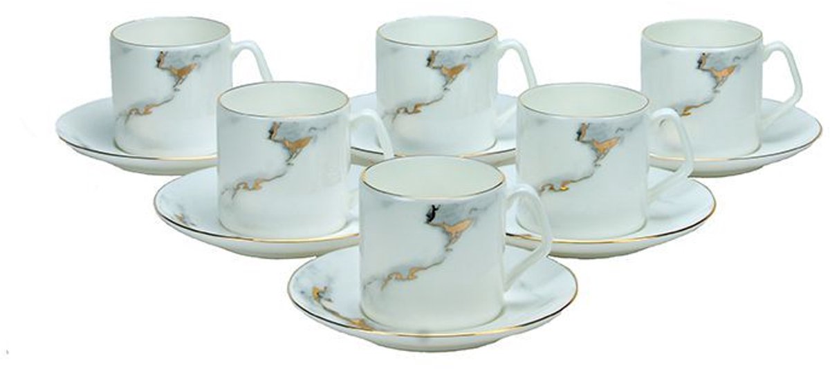 Bricard Drancy Coffee Set - 12-Piece - White/Marble - Coffee Cups and Saucers