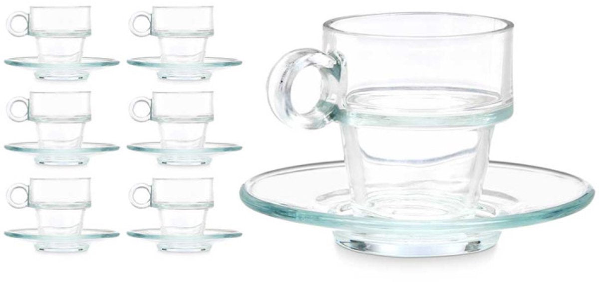 Vivalto Espressotasse mit Untertasse – 6er-Set – Glas – 100ml – Kleine Kaffeetasse