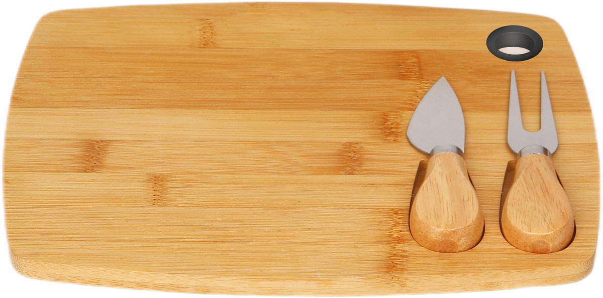 Cheffinger Cheese Board with 2 Cheese Knives - Bamboo - Cheese Platter - Serving Board