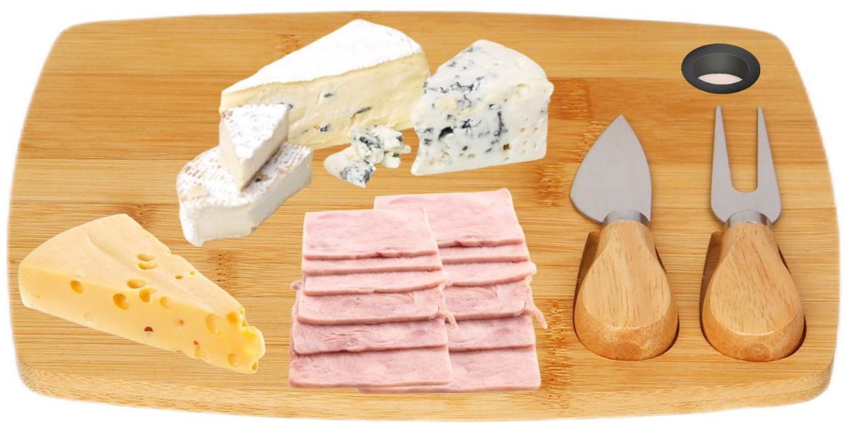 Cheffinger Cheese Board with 2 Cheese Knives - Bamboo - Cheese Platter - Serving Board