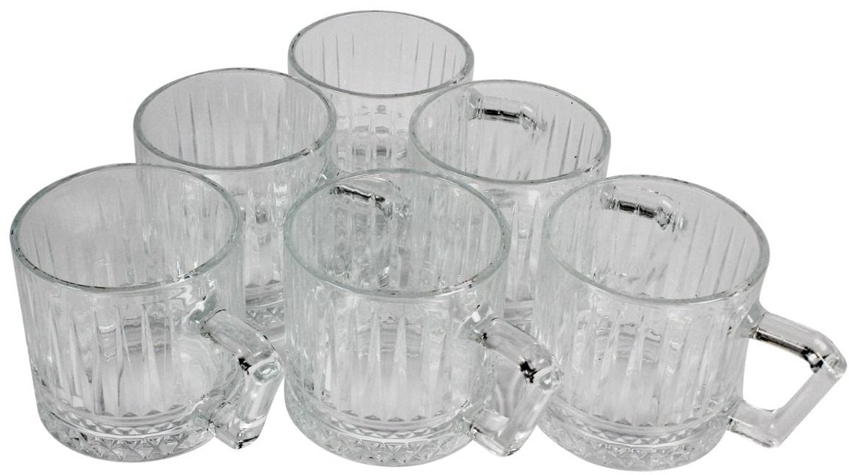 Cinar Tea Glasses Set with Handle - 6 Pieces - 225ml - Tea Glass - Teacups - Tea Glasses with Handle