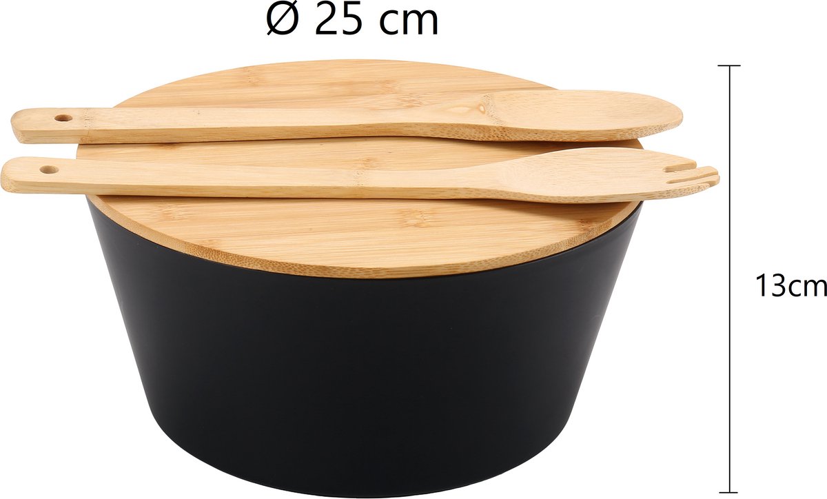 Cheffinger Salatschüssel-Set – 4-teilig – Bambus – Salatschüssel – Inkl. Servierlöffel & Gabel
