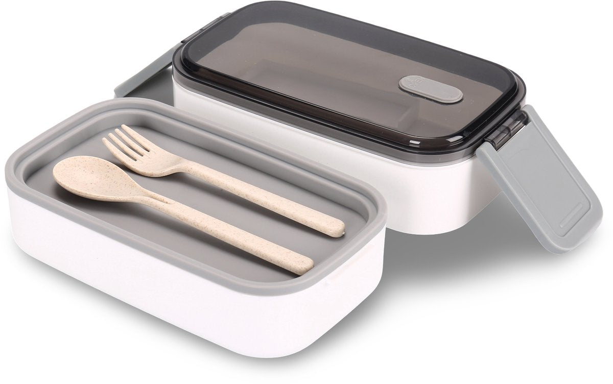 Cheffinger Lunchbox mit Besteck - Weiß - Brotdose - Multifunktional für Arbeit und Schule - Meal Prep Behälter