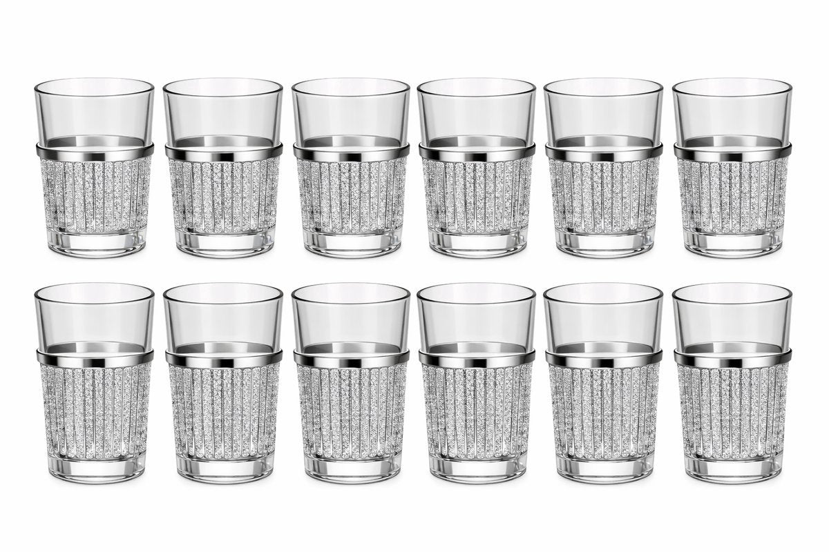 Glozini Marokkanische Teegläser - Silber - 12er Set - 180ml - Tee & Kaffeegläser