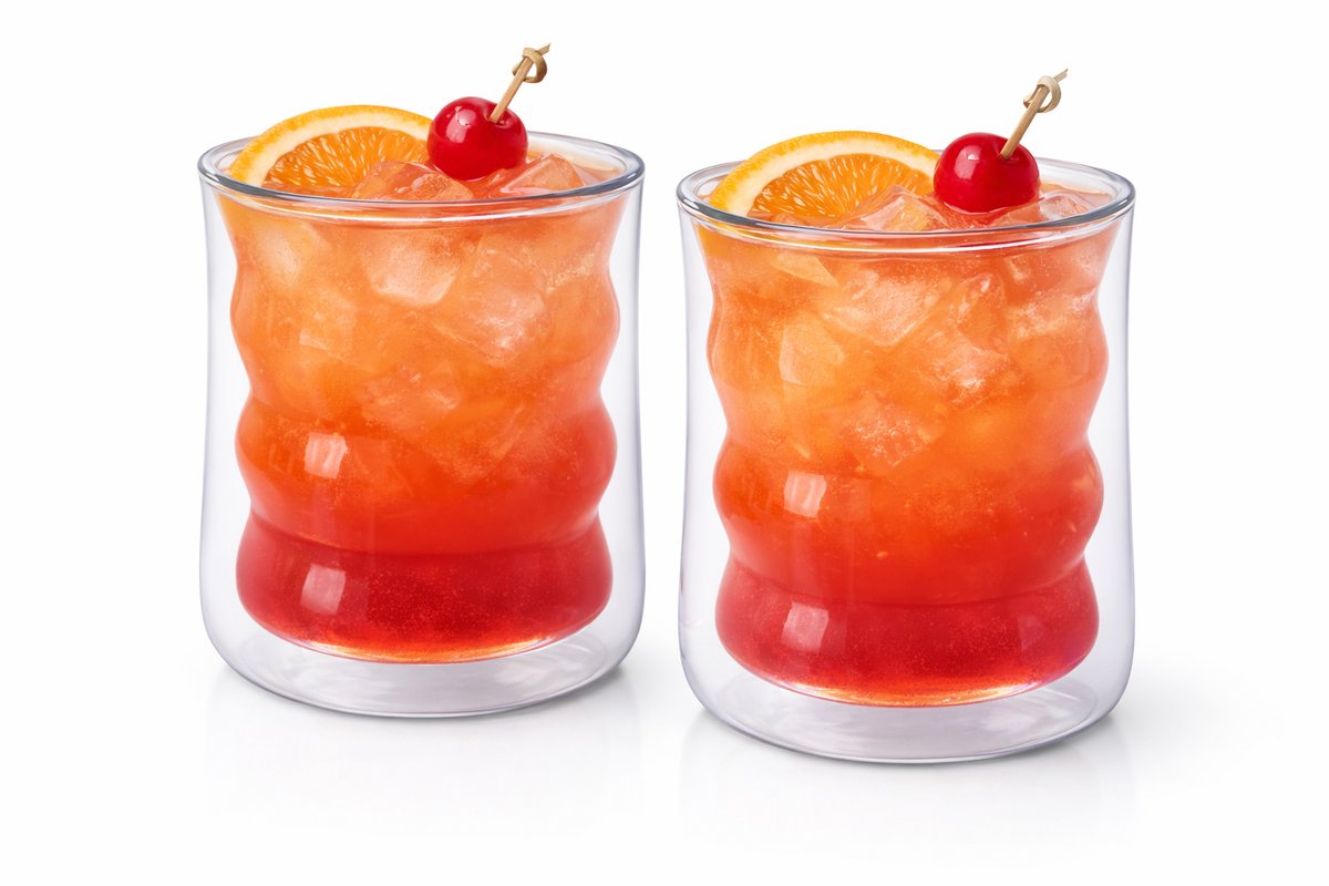 Glozini Dubbelwandige Wavy Bubbelglazen - 225ml - Set van 4 - Geribbelde Glazen - Bubble Glas - Esthetische Cocktailglazen