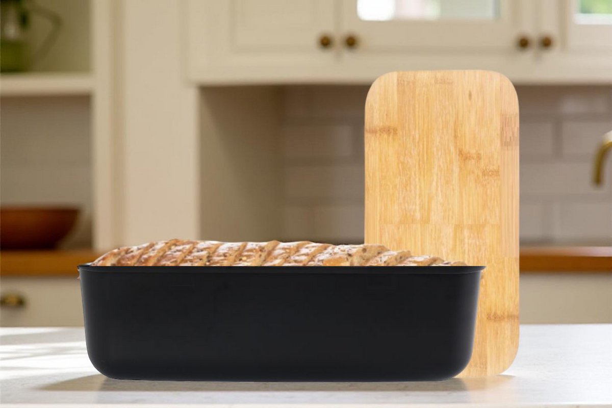 Cheffinger Brotdose - Bambus - Schwarz - Brotkasten - Brot aufbewahren - Frischhaltedose für Brot