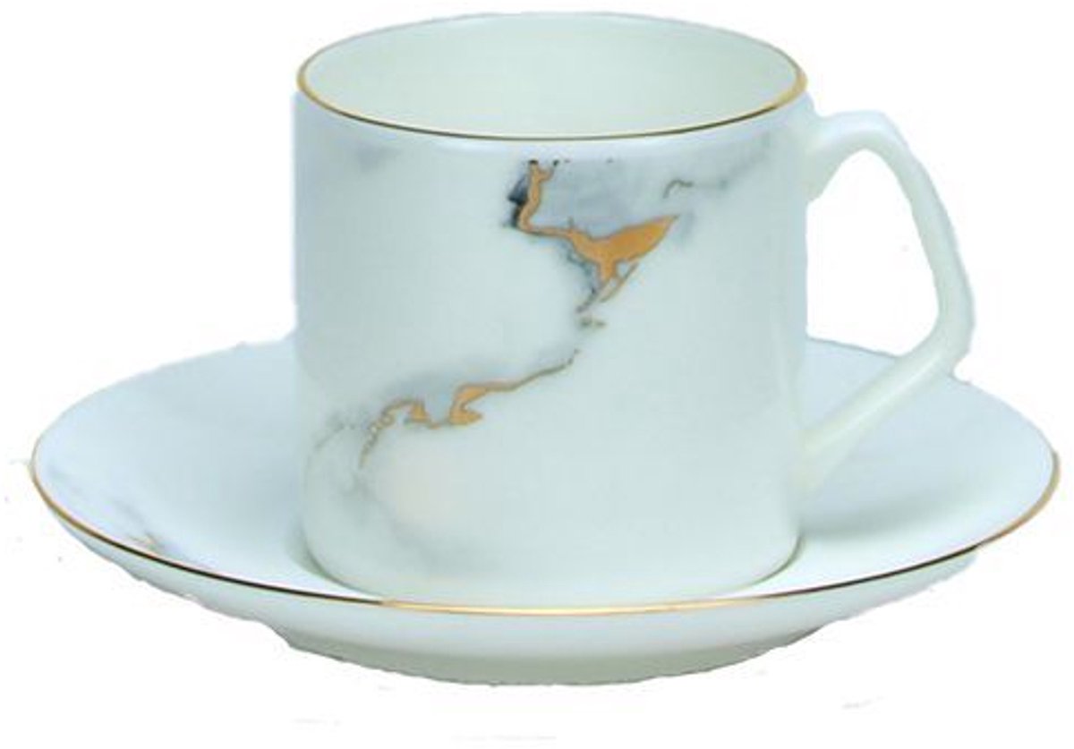 Bricard Drancy Coffee Set - 12-Piece - White/Marble - Coffee Cups and Saucers