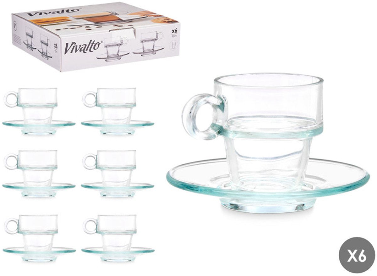 Vivalto Espressotasse mit Untertasse – 6er-Set – Glas – 100ml – Kleine Kaffeetasse