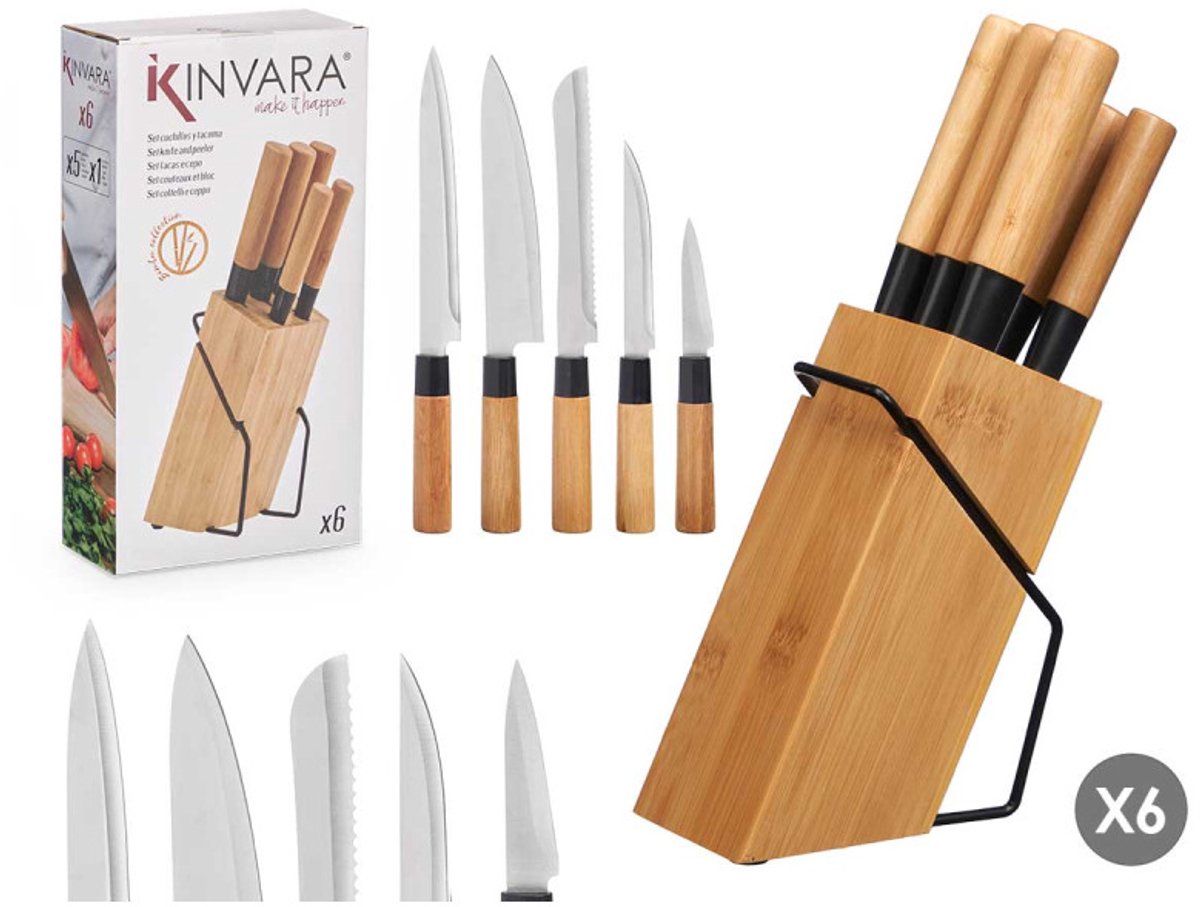 Kinvara Messerset mit Messerblock – 6-teilig – Bambus