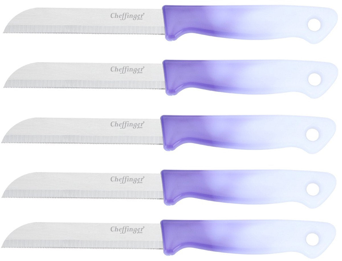 Cheffinger Schälmesser-Set – Edelstahl glatt – 18 cm – Lila – 5 Stück - Schälmesser
