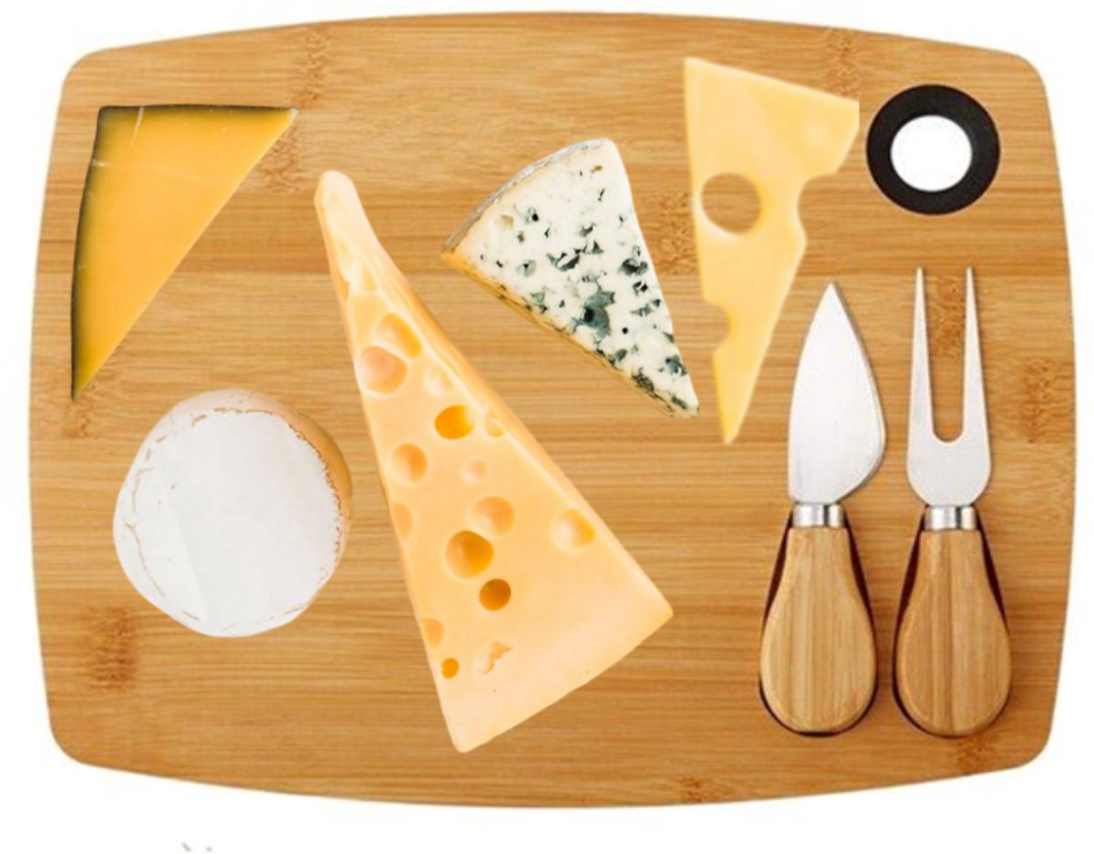 Cheffinger Cheese Board with 2 Cheese Knives - Bamboo - Cheese Platter - Serving Board