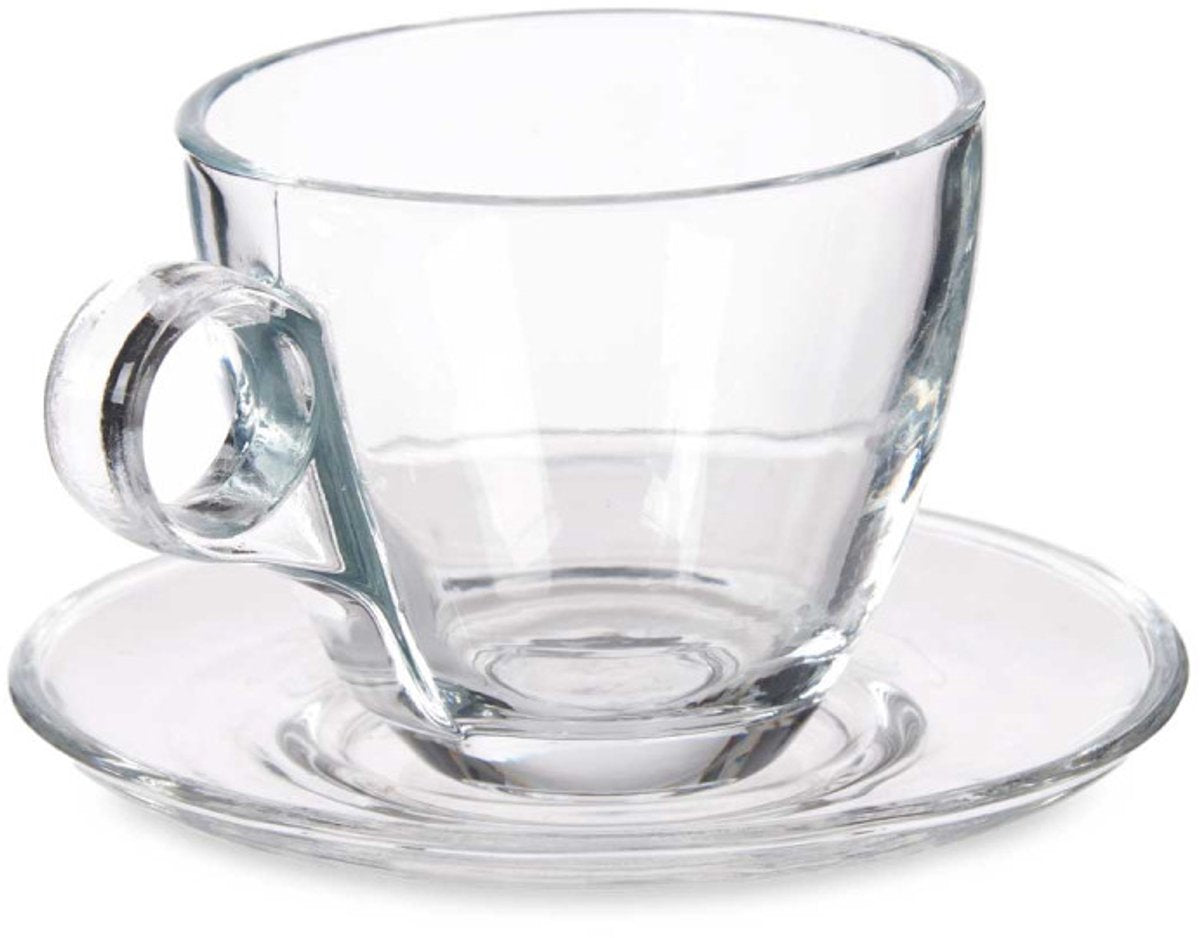Vivalto Coffee Mug with Saucer - Set of 6 - Glass - 170ml