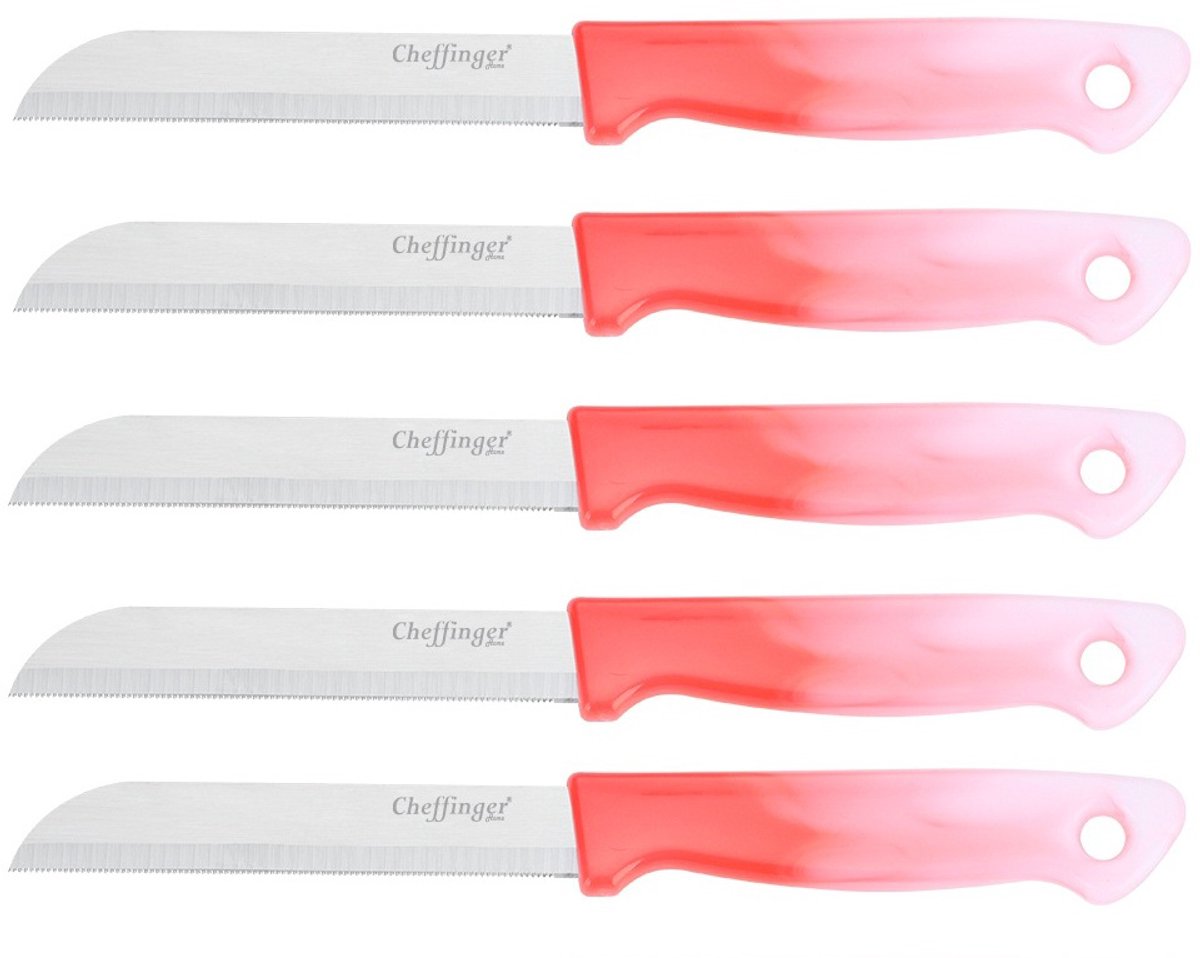 Cheffinger Schälmesserset – Edelstahl Glatt – 18 cm – Rot – 5 Stück - Schälmesser