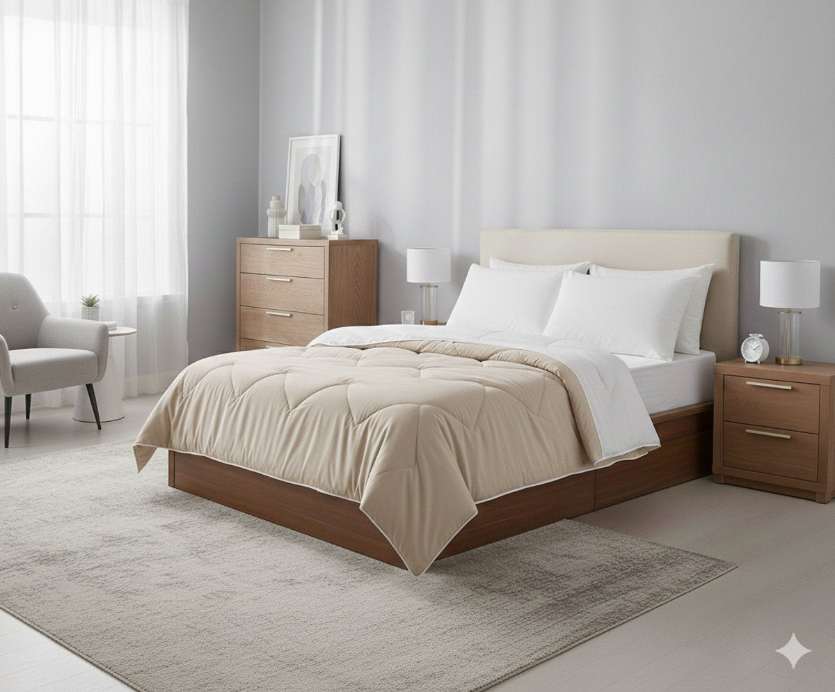 Dreamswan Dubbelzijdig Dekbed zonder Overtrek - 140x200cm - Taupe - Wasbaar Dekbed - Hoesloos Dekbed - Eenpersoons Dekbed