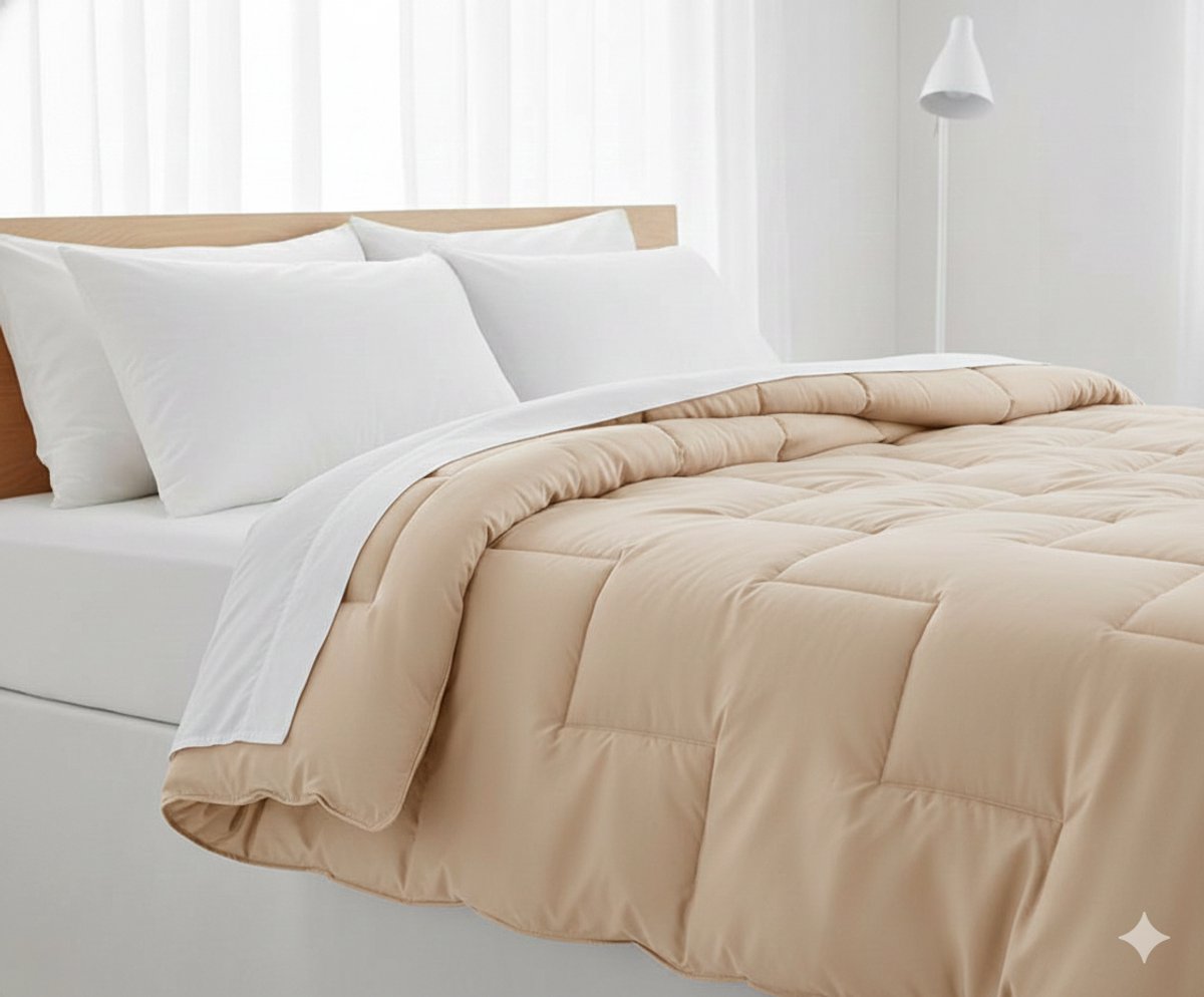 Dreamswan Dubbelzijdig Dekbed zonder Overtrek - 140x200cm - Taupe - Wasbaar Dekbed - Hoesloos Dekbed - Eenpersoons Dekbed