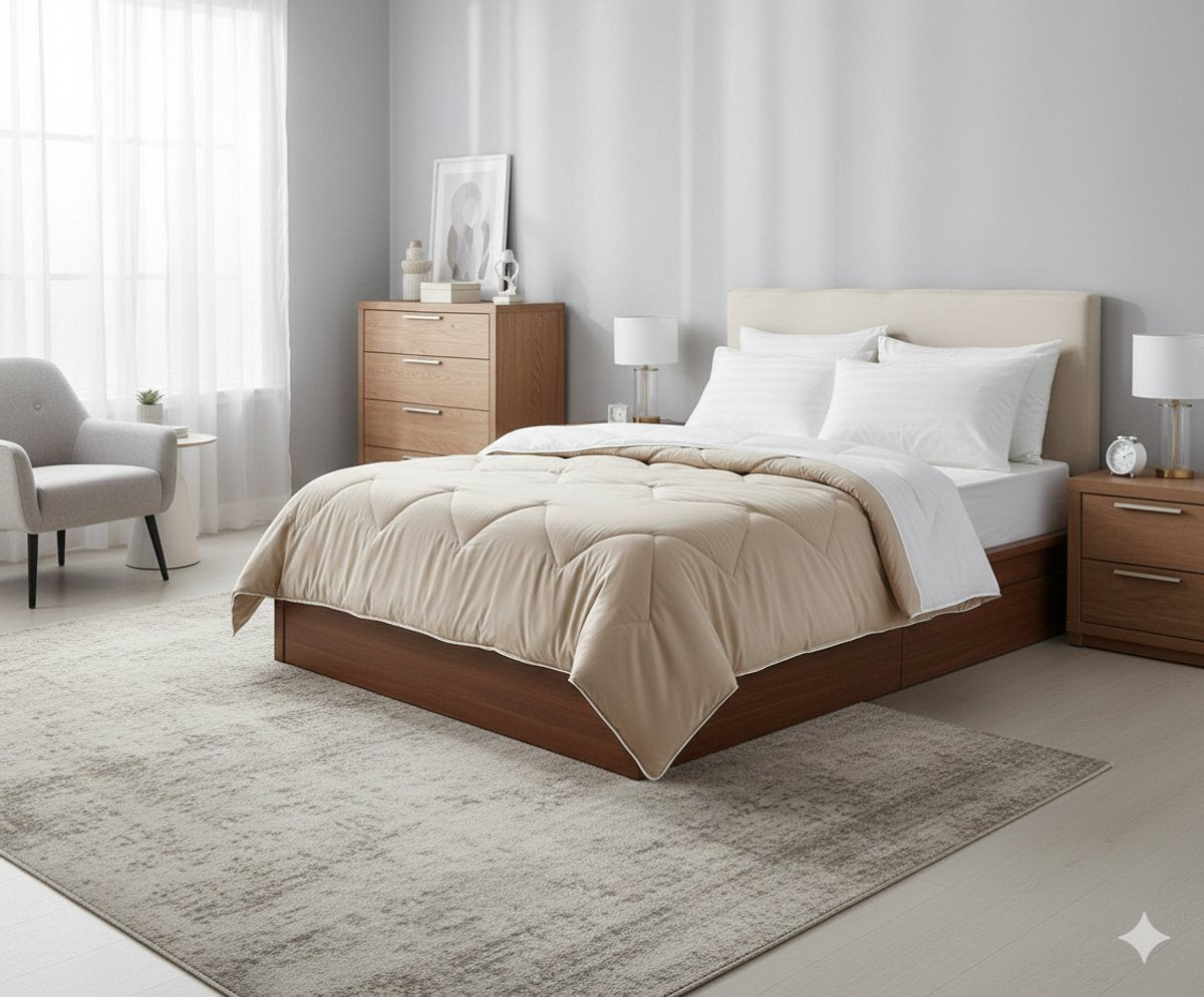 Dreamswan Dubbelzijdig Dekbed zonder Overtrek - 140x200cm - Taupe - Wasbaar Dekbed - Hoesloos Dekbed - Eenpersoons Dekbed