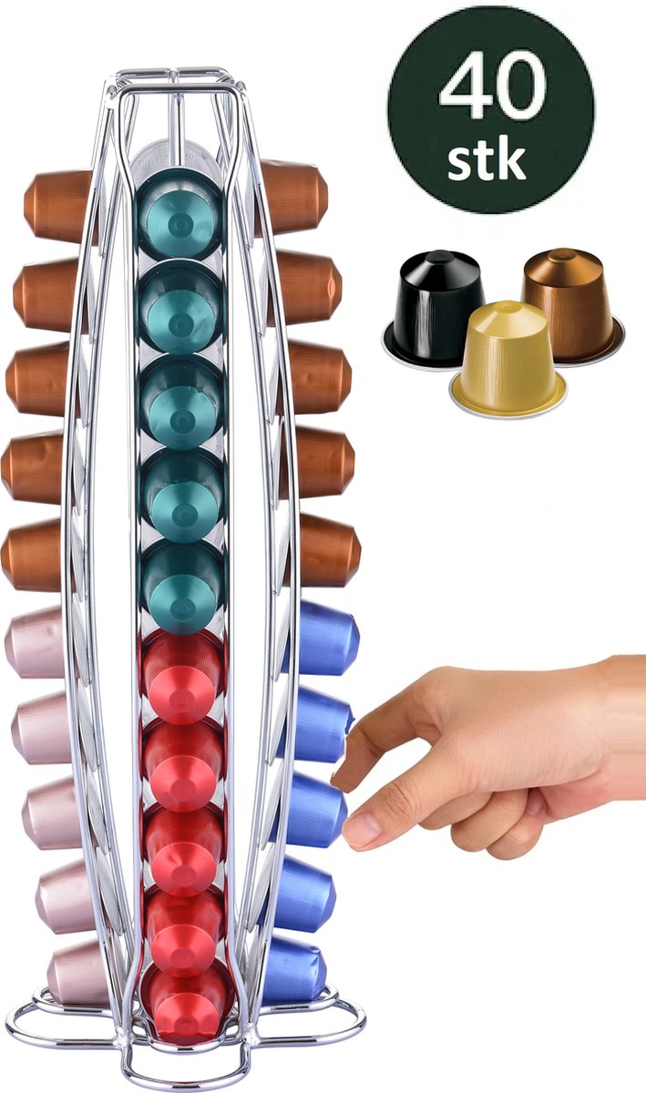 Cheffinger - Nespresso Kapselhalter - 40 Tassen - Tassenhalter - Kaffeekapselhalter - Silber