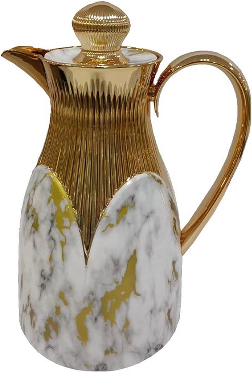 Cinar Thermos Flask - 1L - White Marble/Gold