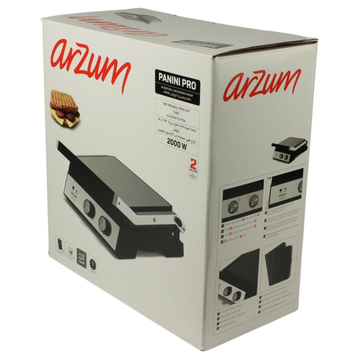 Arzum Panini Pro Grill & Sandwichmaker - Inox - Zilver - 2000W
