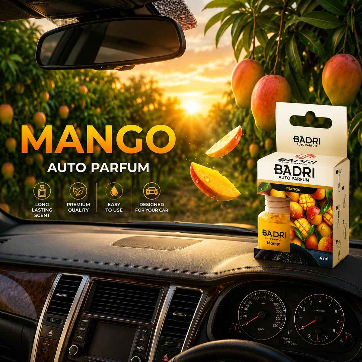 BADRI Auto Parfum Mango - Luxe Auto Luchtverfrisser met Fruitige Mangogeur