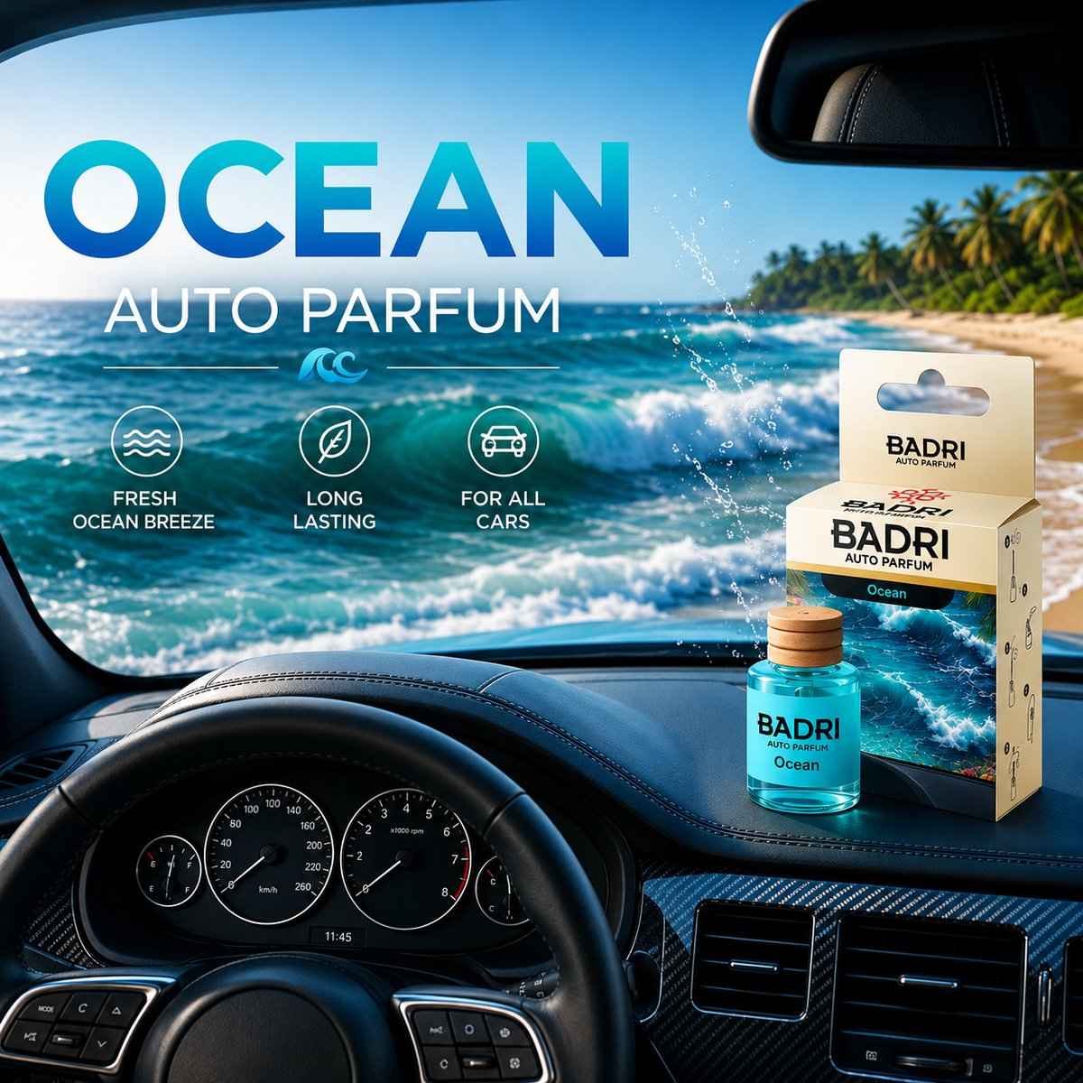 BADRI Auto Parfum Ocean - Luxe Auto Geurhanger met Frisse Oceaangeur