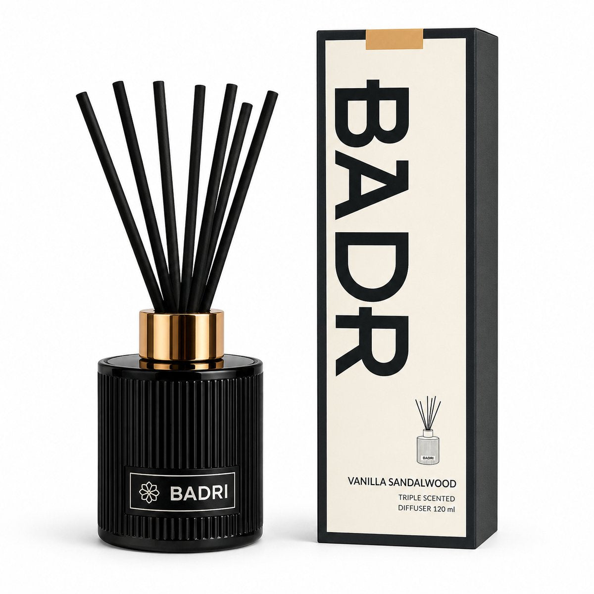 BADRI Geurstokjes Vanilla Sandalwood 120ML - Luxe Reed Diffuser - Geur voor Woonkamer & Badkamer