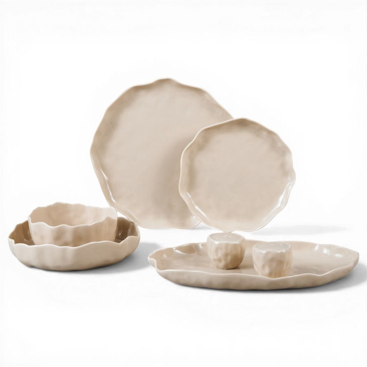 Bricard Angles - Porzellan Geschirrset - Tafelservice - 27-teilig - 6-Personen - Taupe - Japandi