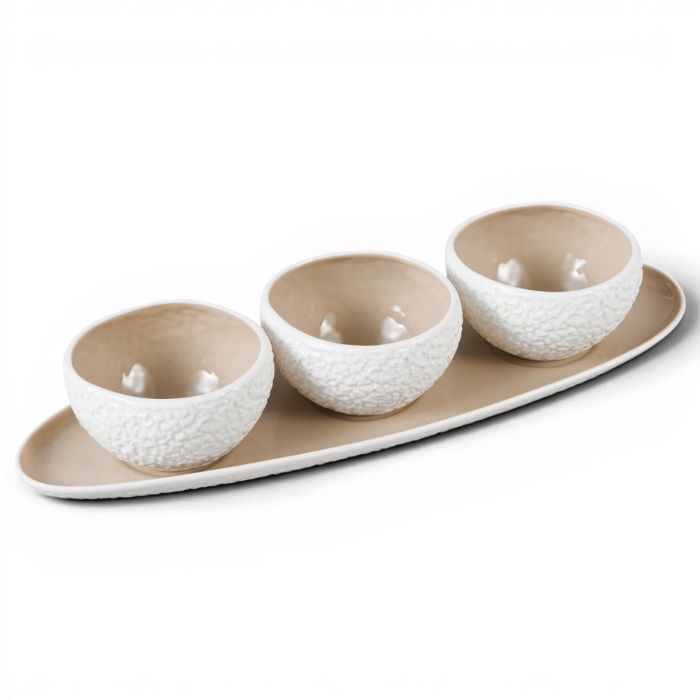 Bricard Barles Stone - Schaaltjes Set - 4-delig - Wit/Taupe - 4-delig - Porselein