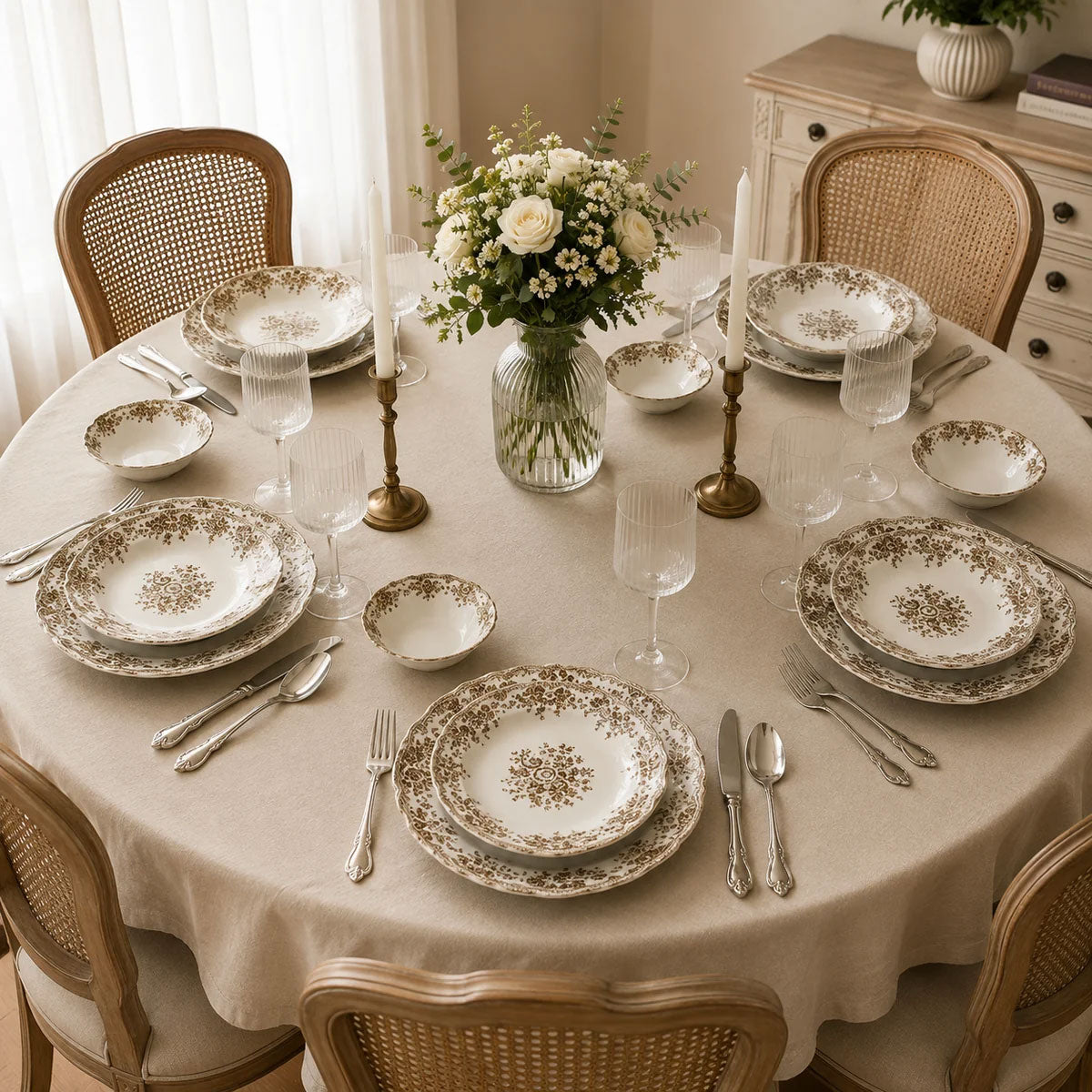 Bricard Fleury - Vintage Serviesset - 25-delig - 6-Persoons - Bruin/Wit - Dinner Set - Porselein