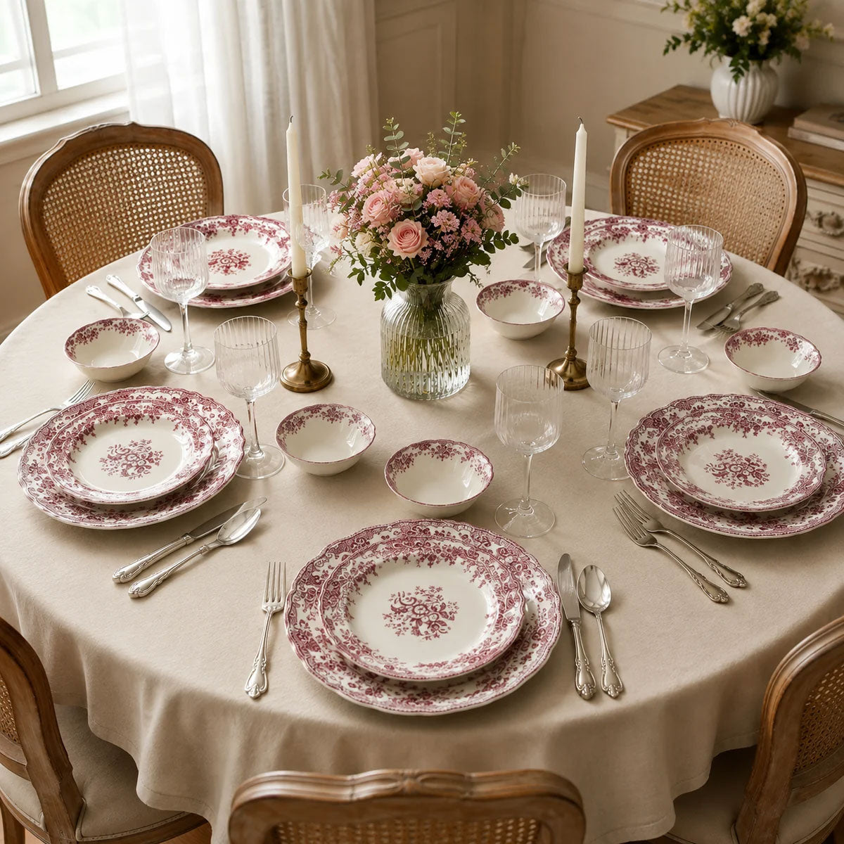 Bricard Fleury - Vintage Serviesset - 25-delig - 6-Persoons - Roze/Wit - Dinner Set - Porselein