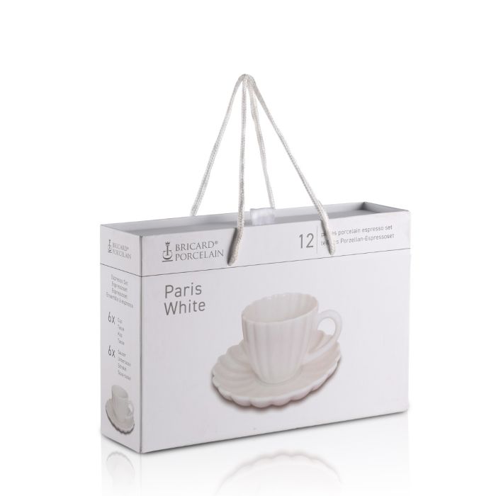 Bricard Paris Espressoset - 12-delig - Wit - 125ml - Porselein - Kleine Koffiekopjes