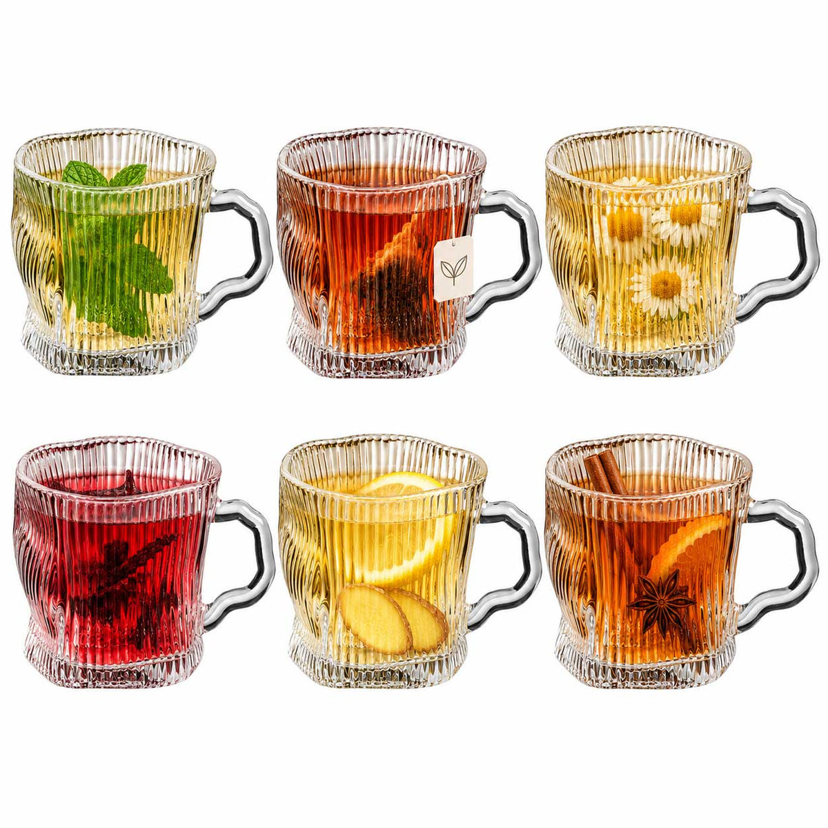 Bricard Ronda Lines - Theeglazen met Oortje - Set van 6 - Geribbeld Glas