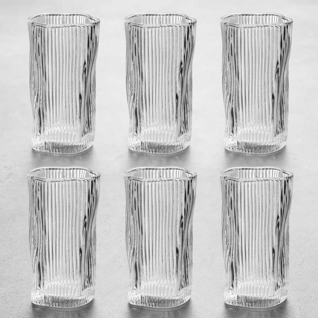 Bricard Ronda Lines Longdrinkglazen - Set van 6 - Geribbeld Glas - Waterglas
