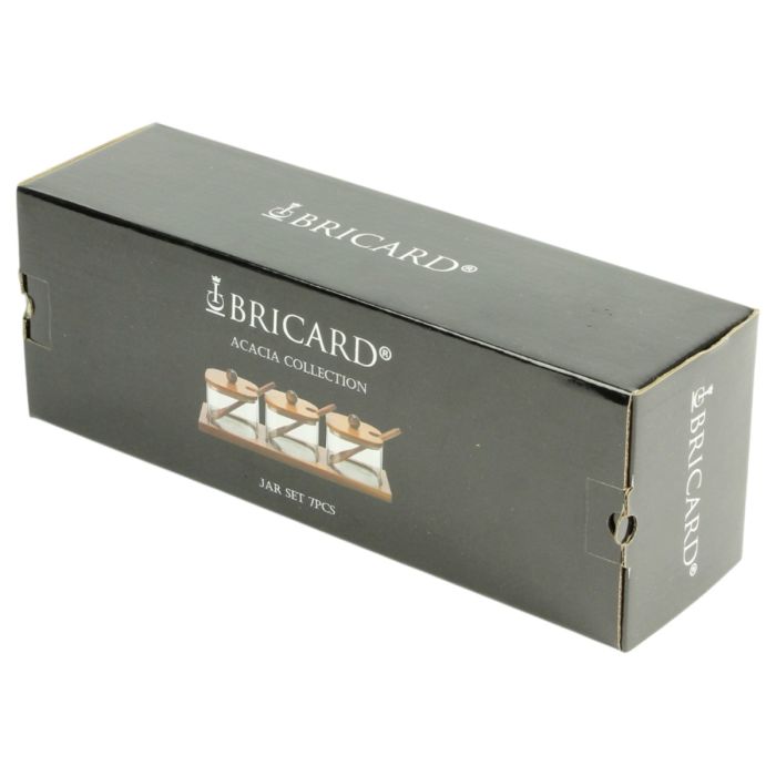 Bricard Saus & Kruidenpotjes Set - 3 Glazen Potjes met Acacia Houten Lepeltjes en Tray