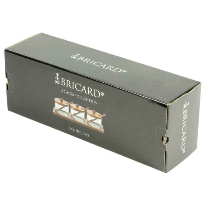 Bricard Saus & Kruidenpotjes Set - 3 Glazen Potjes met Acacia Houten Lepeltjes en Tray