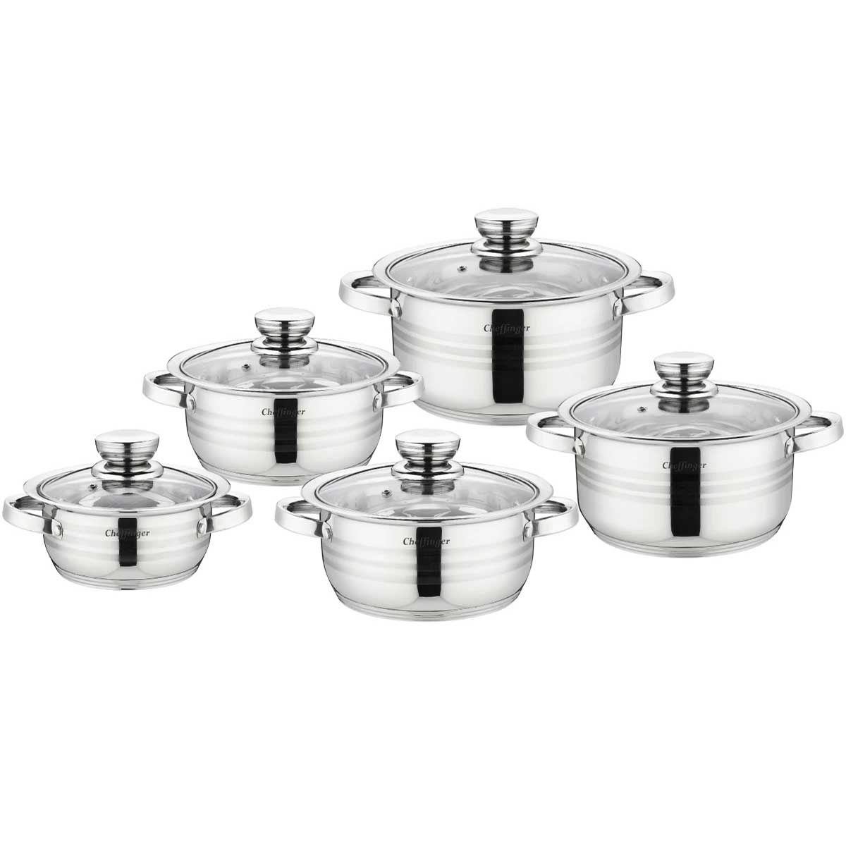 Cheffinger Pannenset - 10-delig - Zilver - RVS - Kookpannen - Inductie