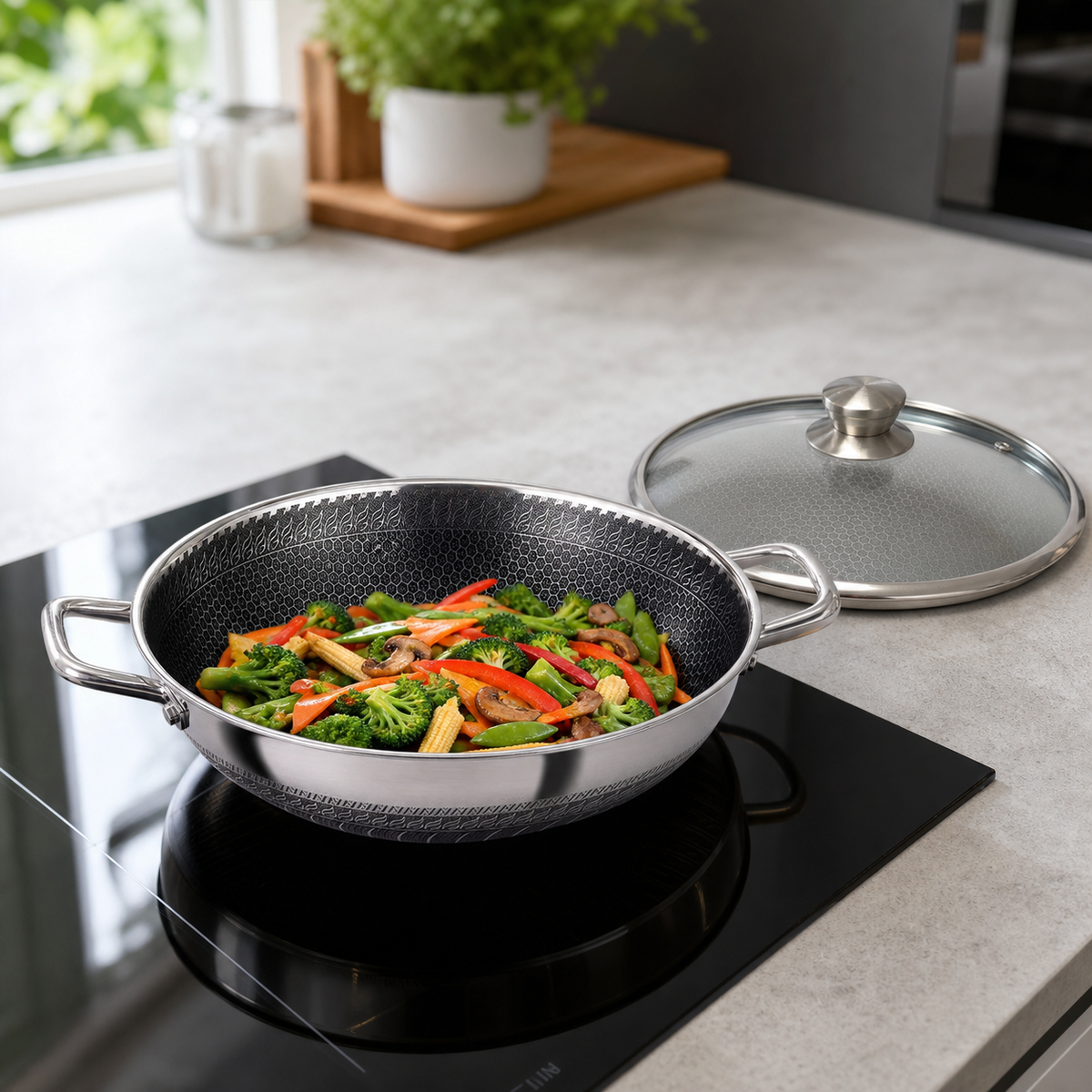 Cheffinger Wokpan met Deksel wokpannen productafbeelding 3