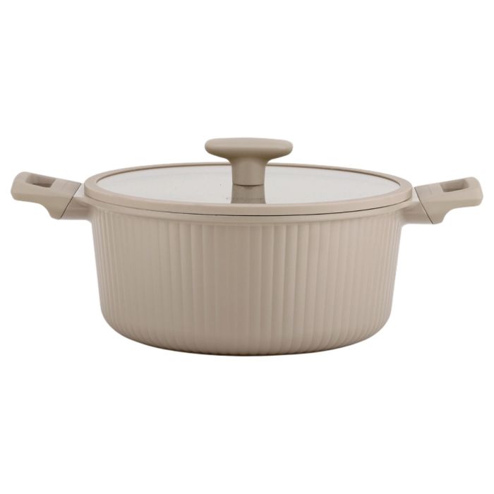 Ferveo Luna Pannenset - 8-delig - Glazen Deksels - Taupe - Inductie