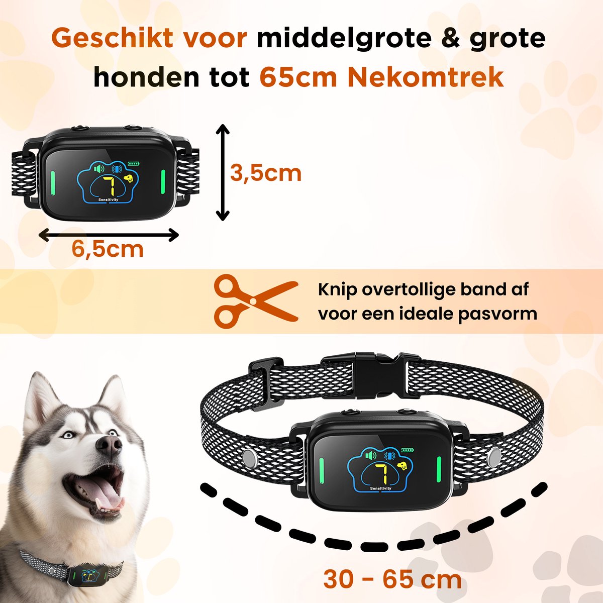 Furley's Anti Blafband - Zonder Schok - Anti Blaf training - 3 Modi, LCD Kleurenscherm, Oplaadbaar & Waterdicht - Voor Middelgrote & Grote Honden