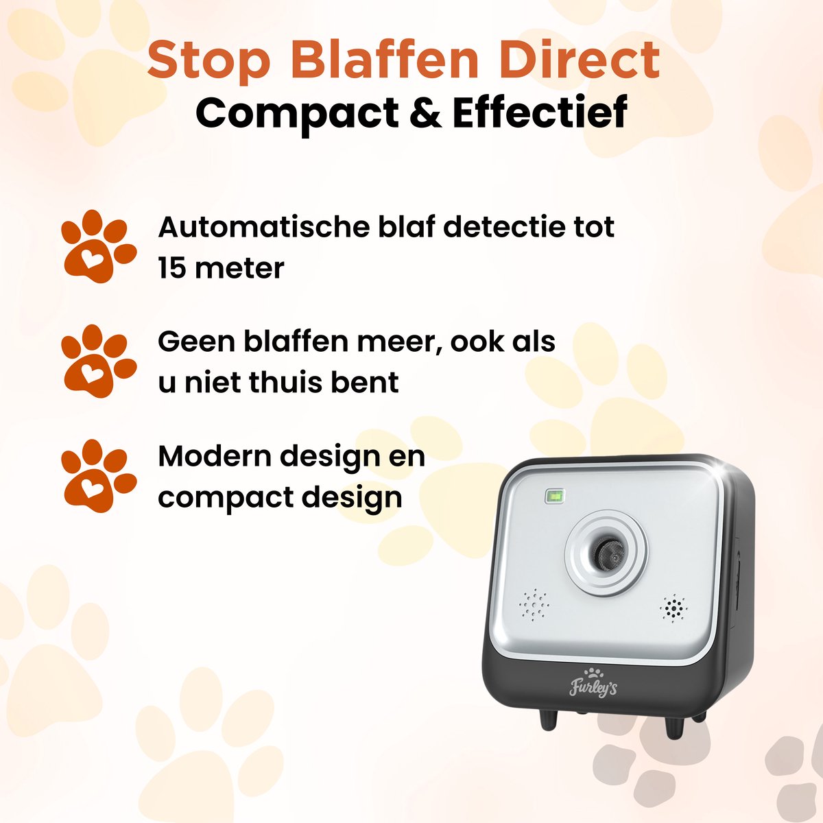 Furley’s Ultrasoon Anti Blaf Apparaat Hond - Zonder Schok - Oplaadbaar - Automatisch - Blafcontrole Voor Binnen en Buiten - 15m Bereik - Tegen Blaffen