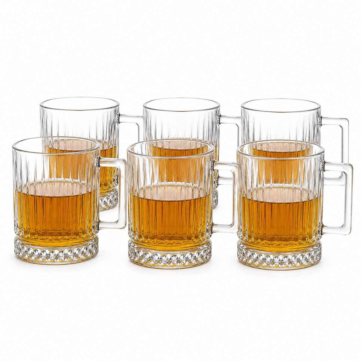 Glozini Theeglazen Set - 210ml - Set van 6 - Theeglazen met Oor/Handvat - Theeglas - Theekopjes